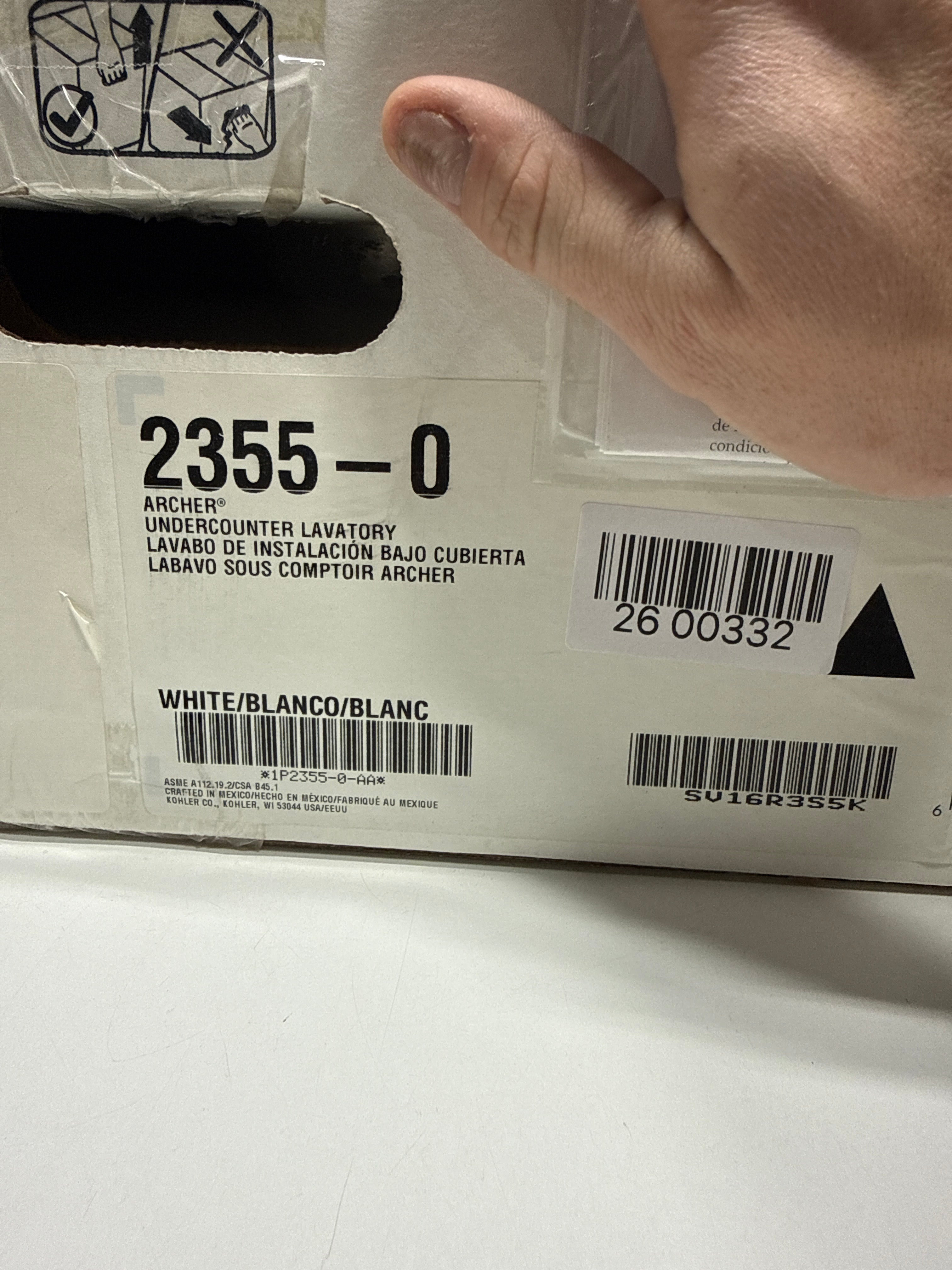 Defect KOHLER K-2355 Archer 20" Rectangular Undermount Bathroom Sink