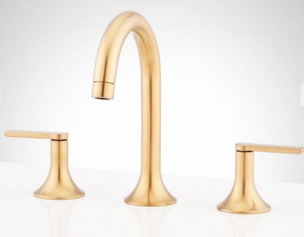 Signature Hardware Widespread Bathroom Sink Faucet Brush Gold LESS HANDLES - *Plumbing
