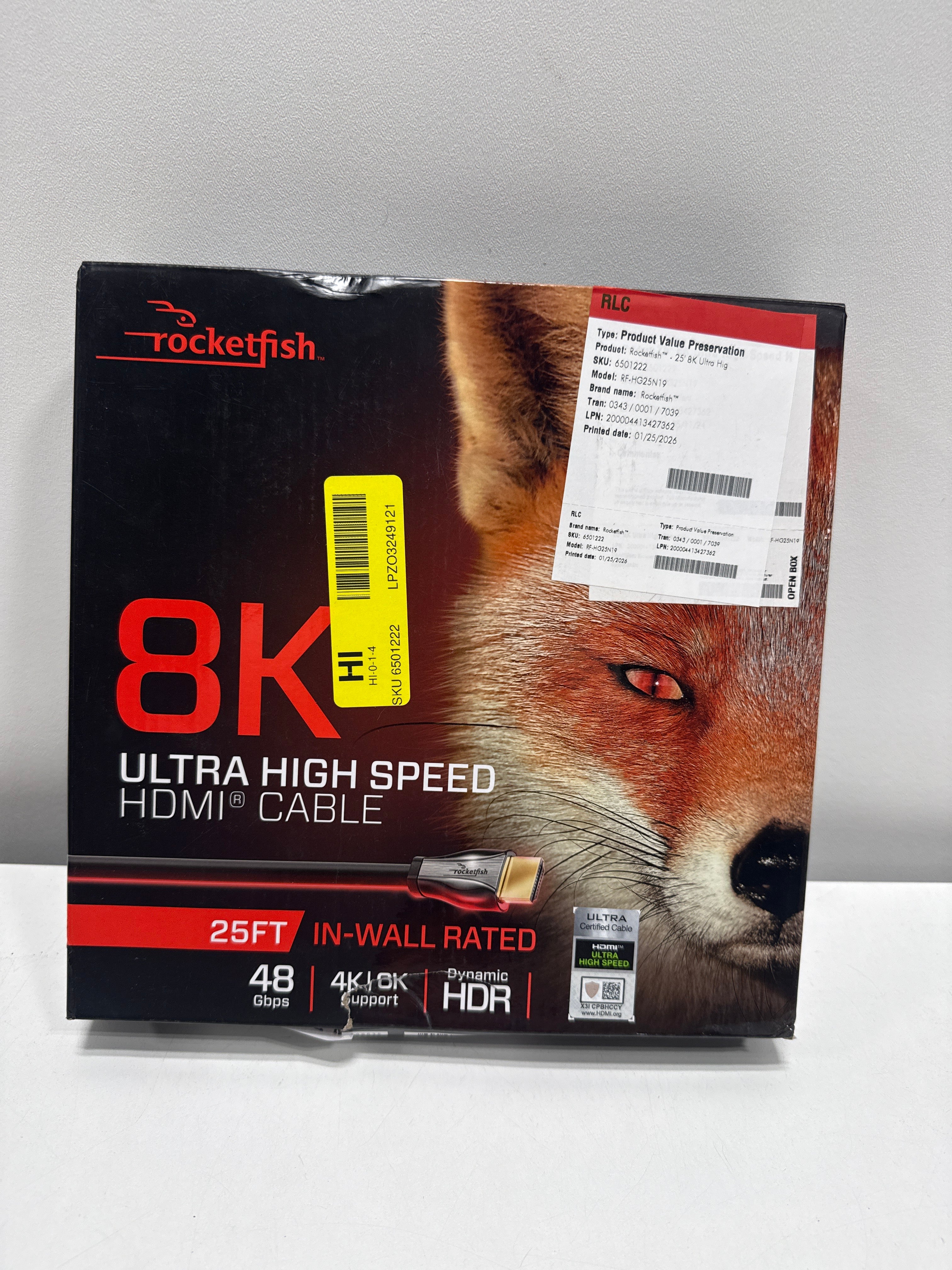 Rocketfish - 25' 8K Ultra High Speed HDMI 2.1 Certified Cable - Black