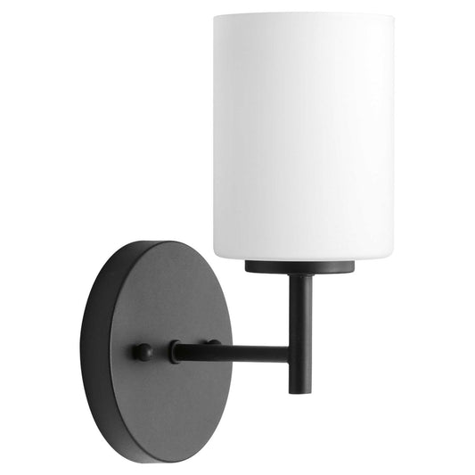 Replay Collection 5-1/4 in. 1-Light Black Etched White Glass Modern Bathroom Vanity Wall Light