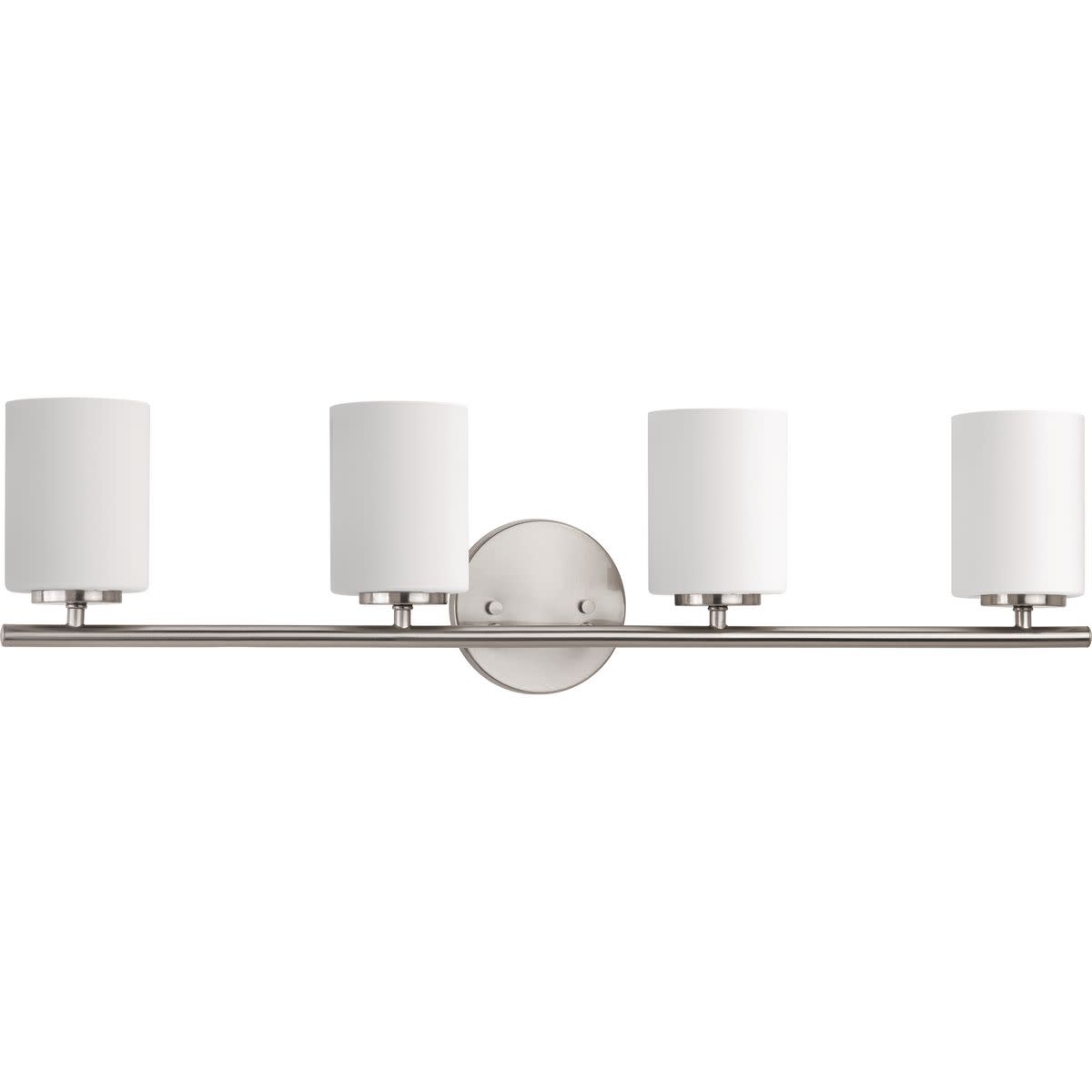 Progress Lighting 4-Light Etched White Glass Modern Bath Vanity Light, Replay Collection, Brushed Nickel (P2160-09)