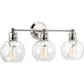 Hansford Collection Three-Light Polished Nickel Clear Glass Coastal Bath Vanity Light