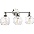 Hansford Collection Three-Light Polished Nickel Clear Glass Coastal Bath Vanity Light