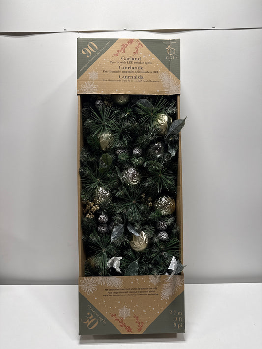 Kirkland 9’ Decorated Garland with Pre-Lit Micro LED LIghts Assorted Colors - *Christmas & Seasonal