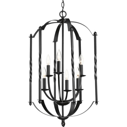 Progress P3577-31 Greyson 6 Light 18.13 Inch Matte Black Foyer Chandelier Ceiling Light