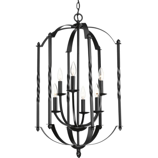 Progress P3577-31 Greyson 6 Light 18.13 Inch Matte Black Foyer Chandelier Ceiling Light