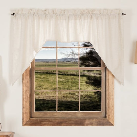 VHC Brands Simple Life Flax Natural Country Farmhouse Window Curtain Swag Set of 2 36x36x16