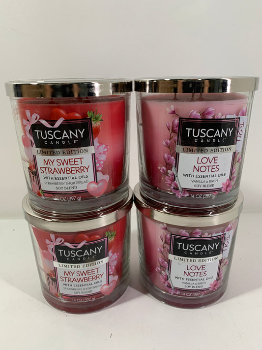 4 Tuscany Candles - My Sweet Strawberry & Love Notes