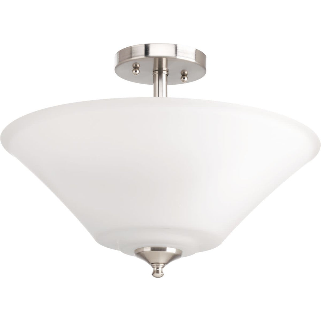 Progress Lighting Joy Collection 3-Light Semi-Flush Fixture Brushed Nickel White Etched Glass Shade