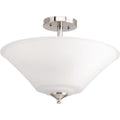 Progress Lighting Joy Collection 3-Light Semi-Flush Fixture Brushed Nickel White Etched Glass Shade