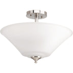 Progress Lighting Joy Collection 3-Light Semi-Flush Fixture Brushed Nickel White Etched Glass Shade