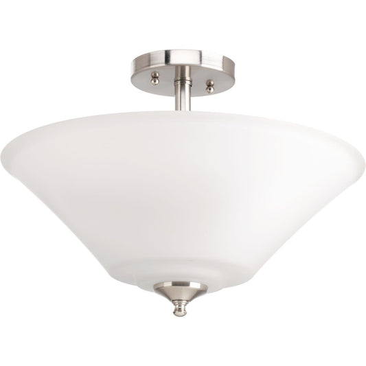 Progress Lighting Joy Collection 3-Light Semi-Flush Fixture Brushed Nickel White Etched Glass Shade