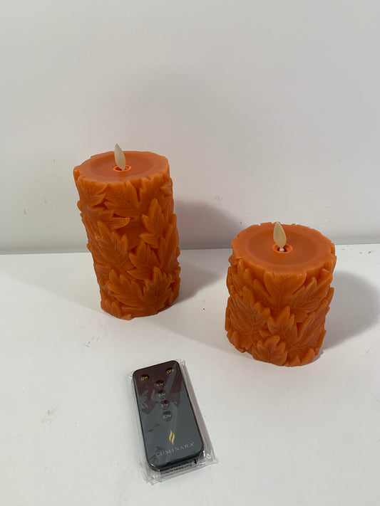 Luminara Set of 2 Harvest Orange Candles 4" & 6"