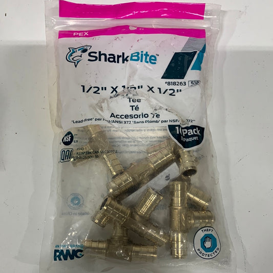 SharkBite 1/2-in PEX Crimp Brass Tee (8-Pack)