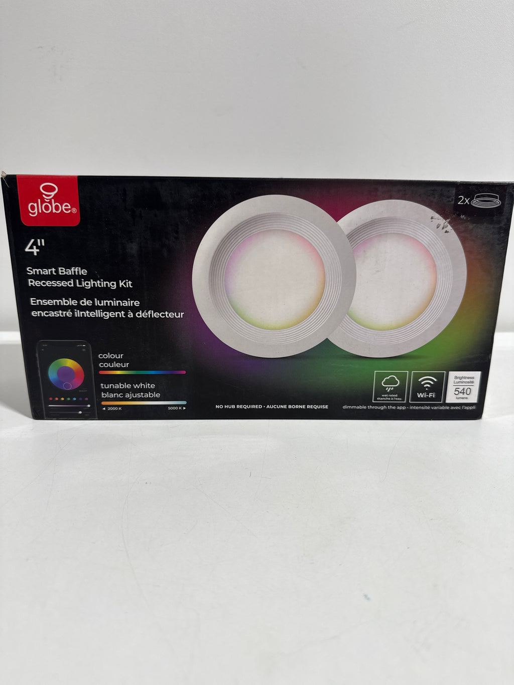 Globe Electric 50284 Pack of (2) Globe Smart Collection LED Smart Canless Recessed Light 4’’ Baffle Recessed