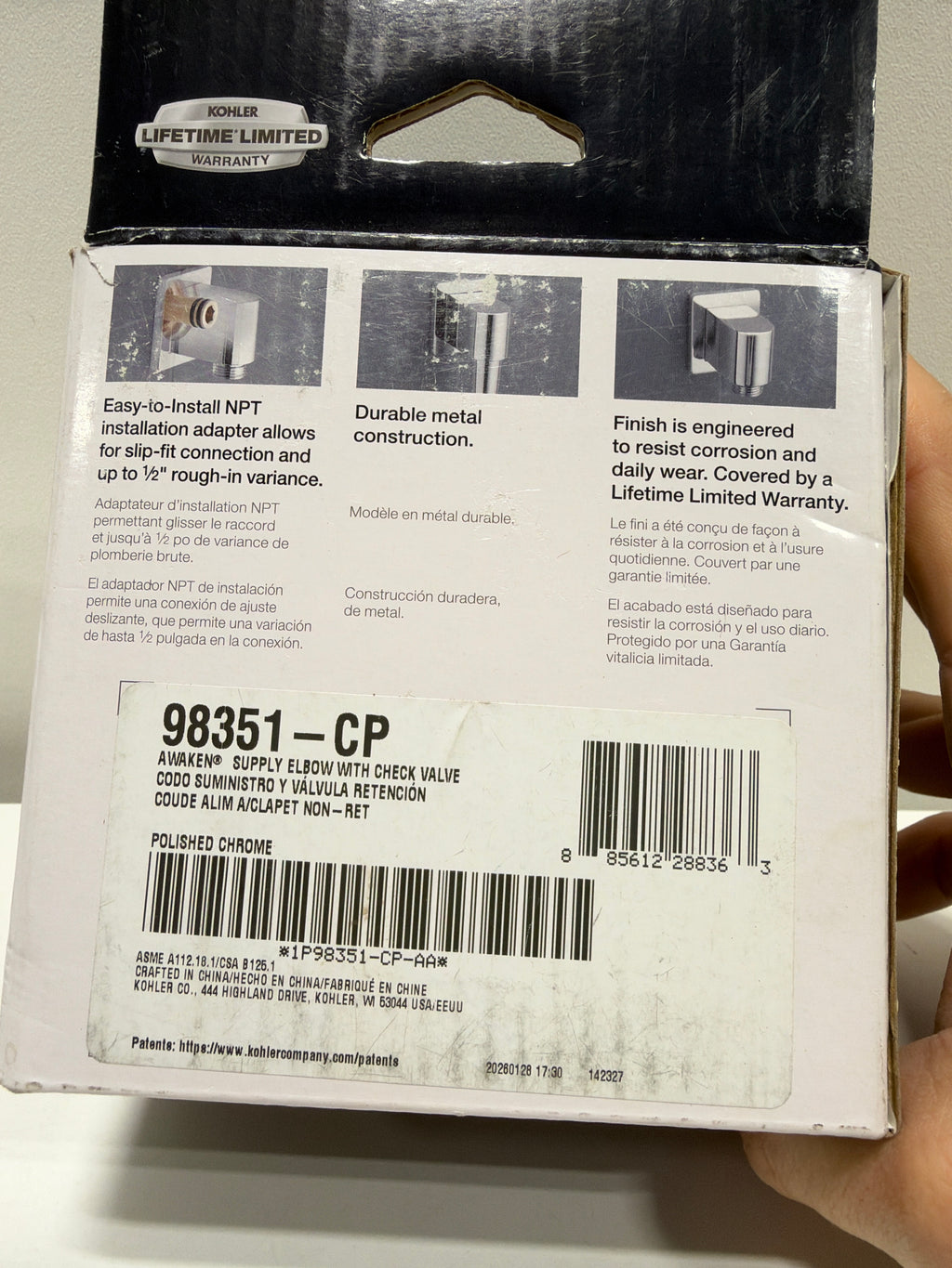 KOHLER 98351-CP Awaken Wall-Mount Supply Elbow with Check Valve