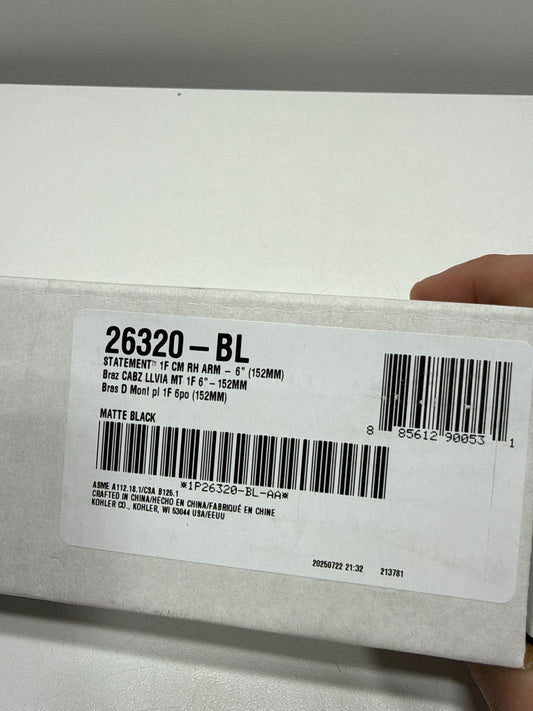 Kohler K26320-BL Statement 6" Ceiling Mounted Rainhead Arm and Flange Matte Black