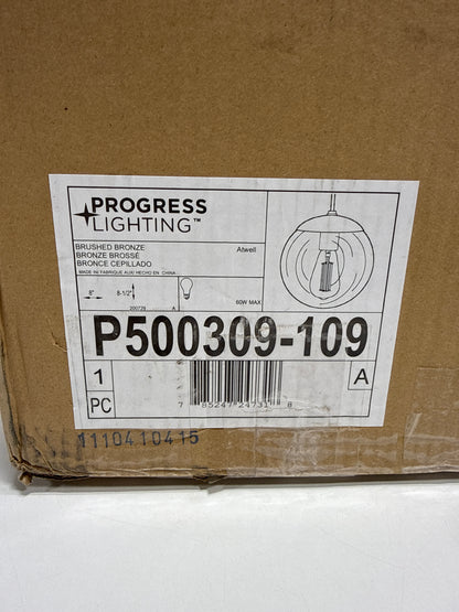 Atwell Collection 8-inch Brushed Bronze and Clear Glass Globe Small Hanging Pendant Light - *Lighting & Electrical