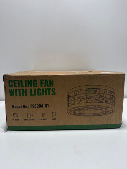 Pacific Core 16 in. Indoor Industrial Round Caged Low Profile Ceiling Fans with No Bulb Included with Remote Included