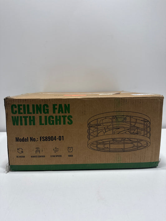 Pacific Core 16 in. Indoor Industrial Round Caged Low Profile Ceiling Fans with No Bulb Included with Remote Included