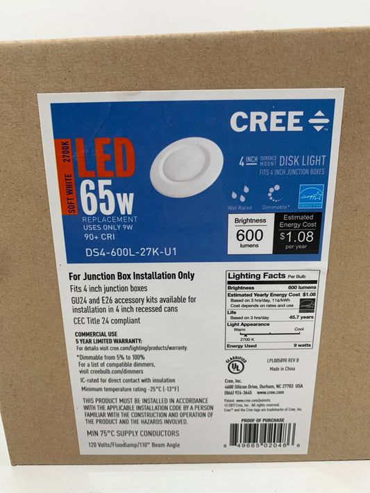 Cree LED Lighting DS4-600L-U1 Single Light 6 Wide Integrated LED Flush Mount Ce White / 2700K