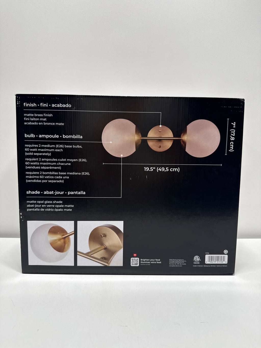 Globe Electric Celestia 2-Light Wall Sconce, Matte Brass, Frosted Glass Shades