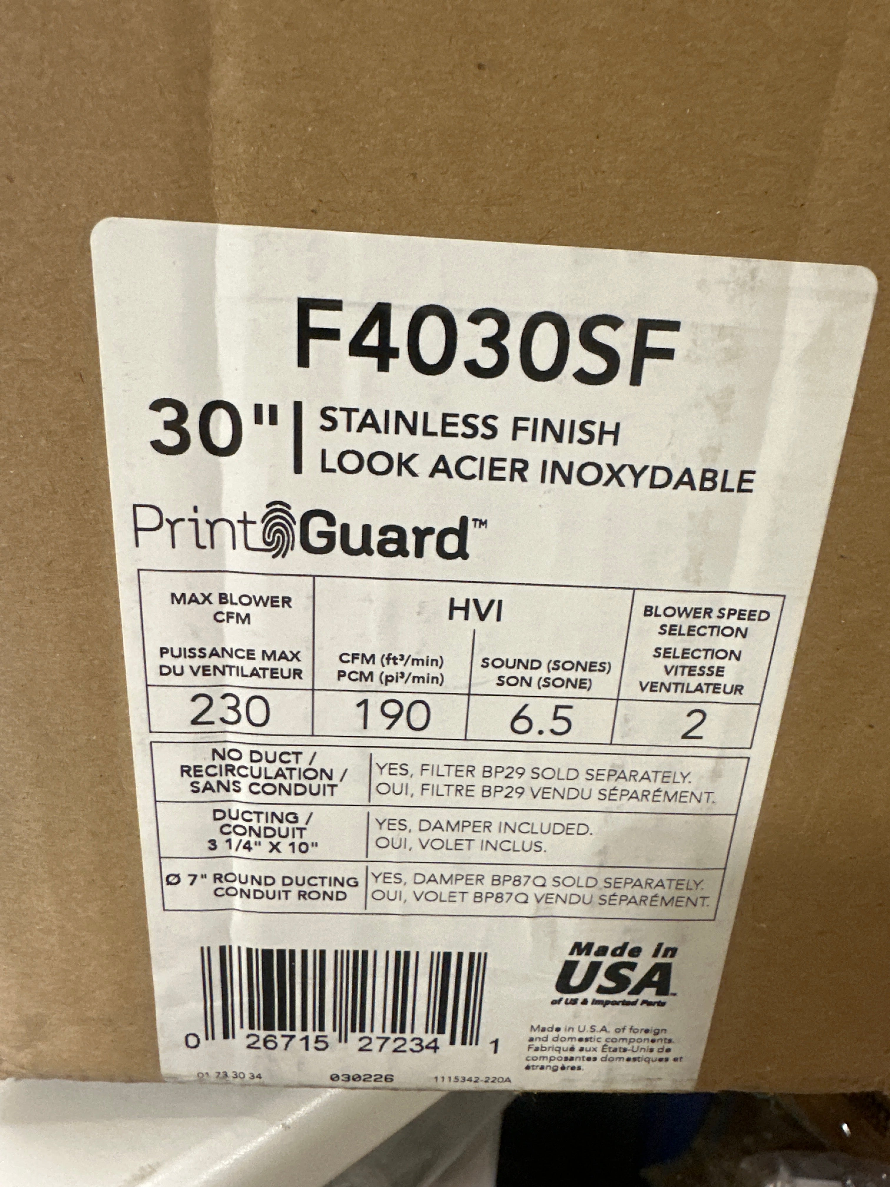Broan F4030 160 - Stainless Finish