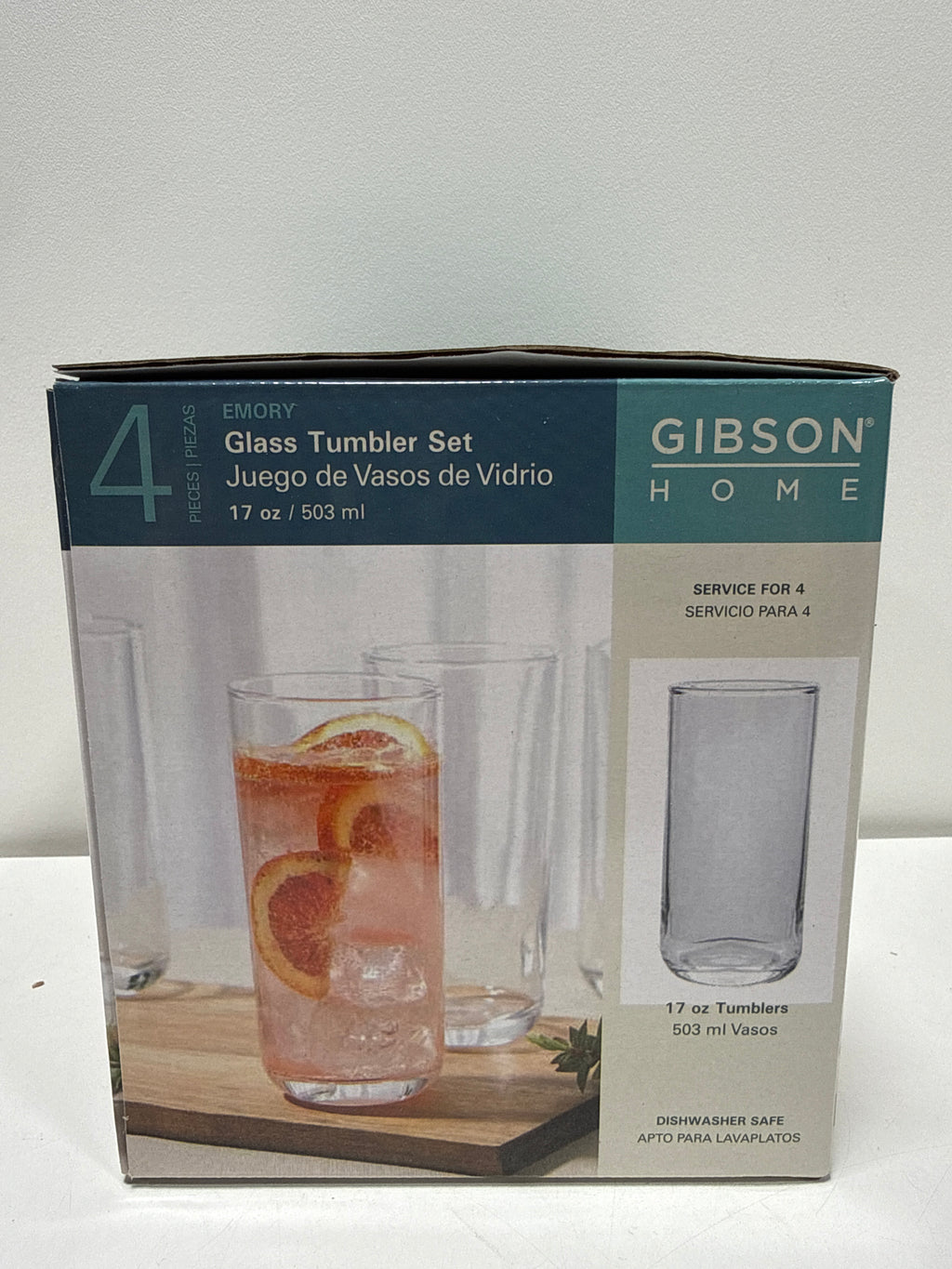 4 x Gibson Home 144623.04 17 Oz Emory Clear Glass Tumbler Set