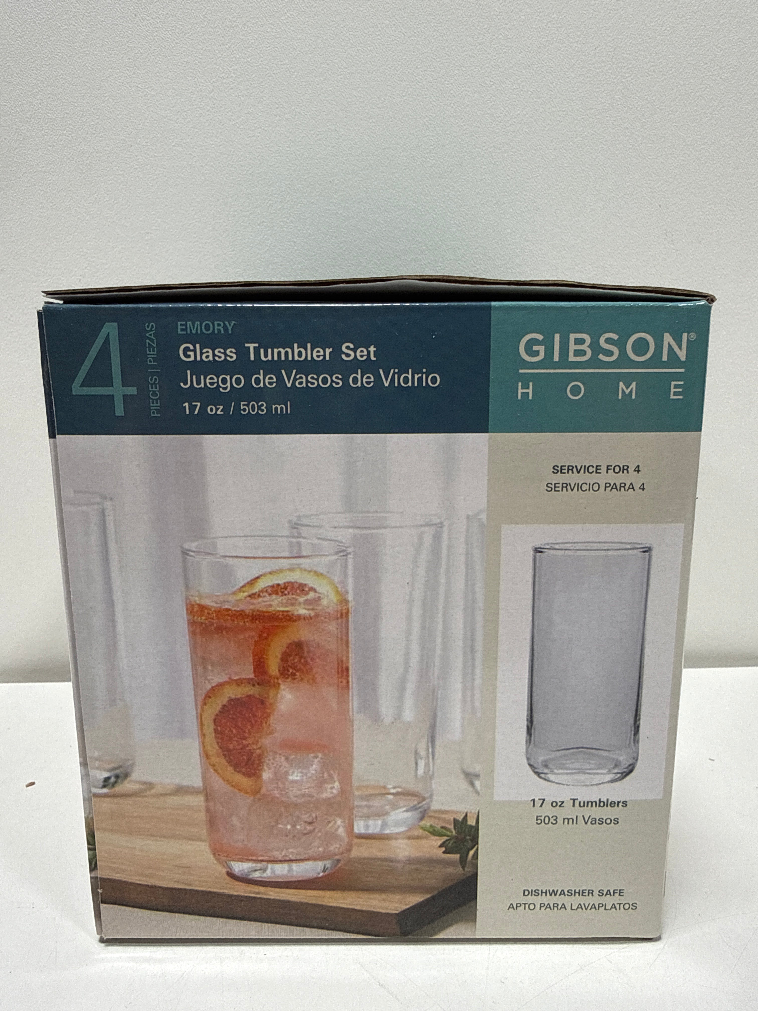4 x Gibson Home 144623.04 17 Oz Emory Clear Glass Tumbler Set