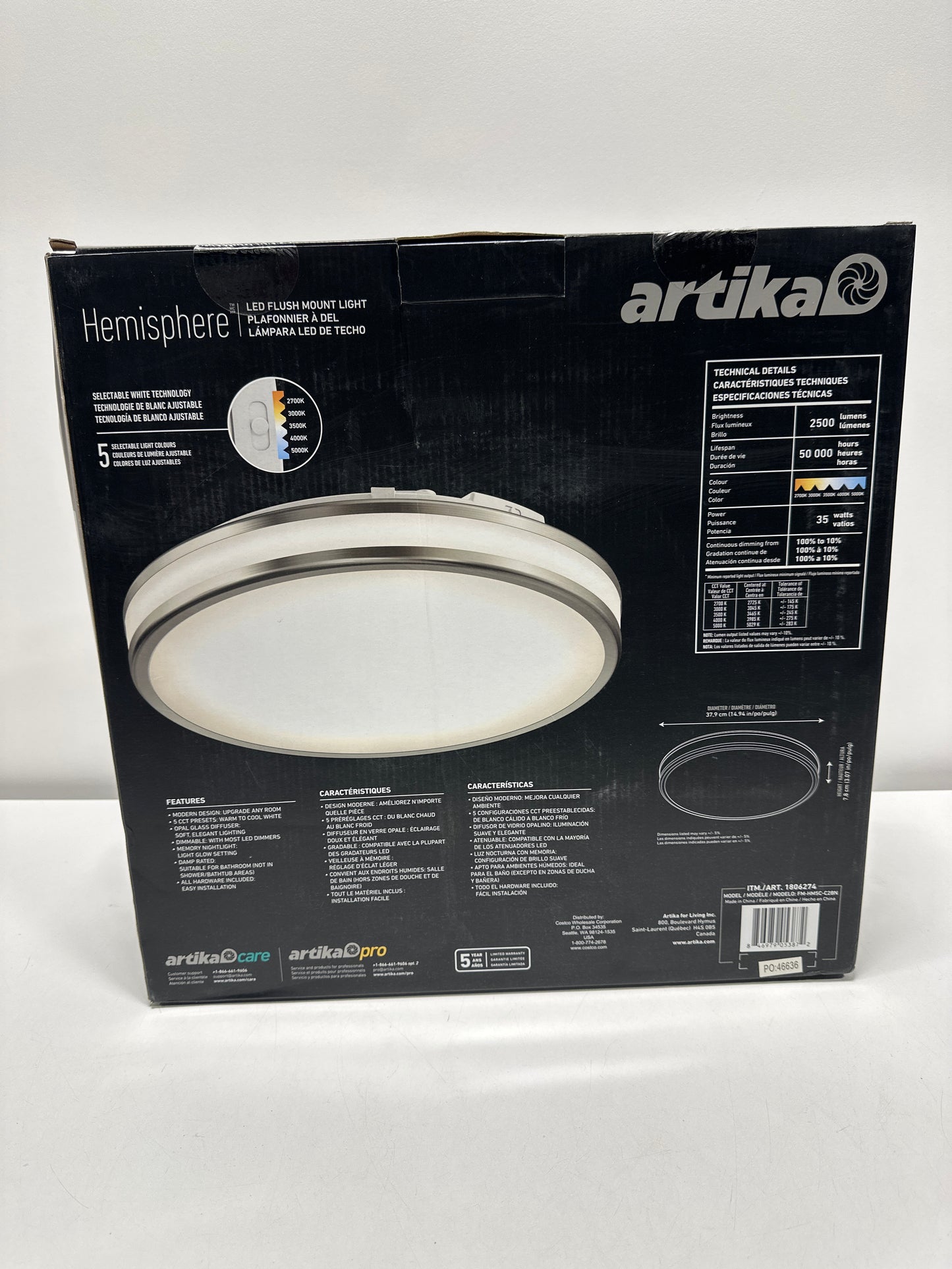 Artika Hemisphere 15” LED Flush Mount Light Fixture - Brushed Nickel - *Lighting & Electrical