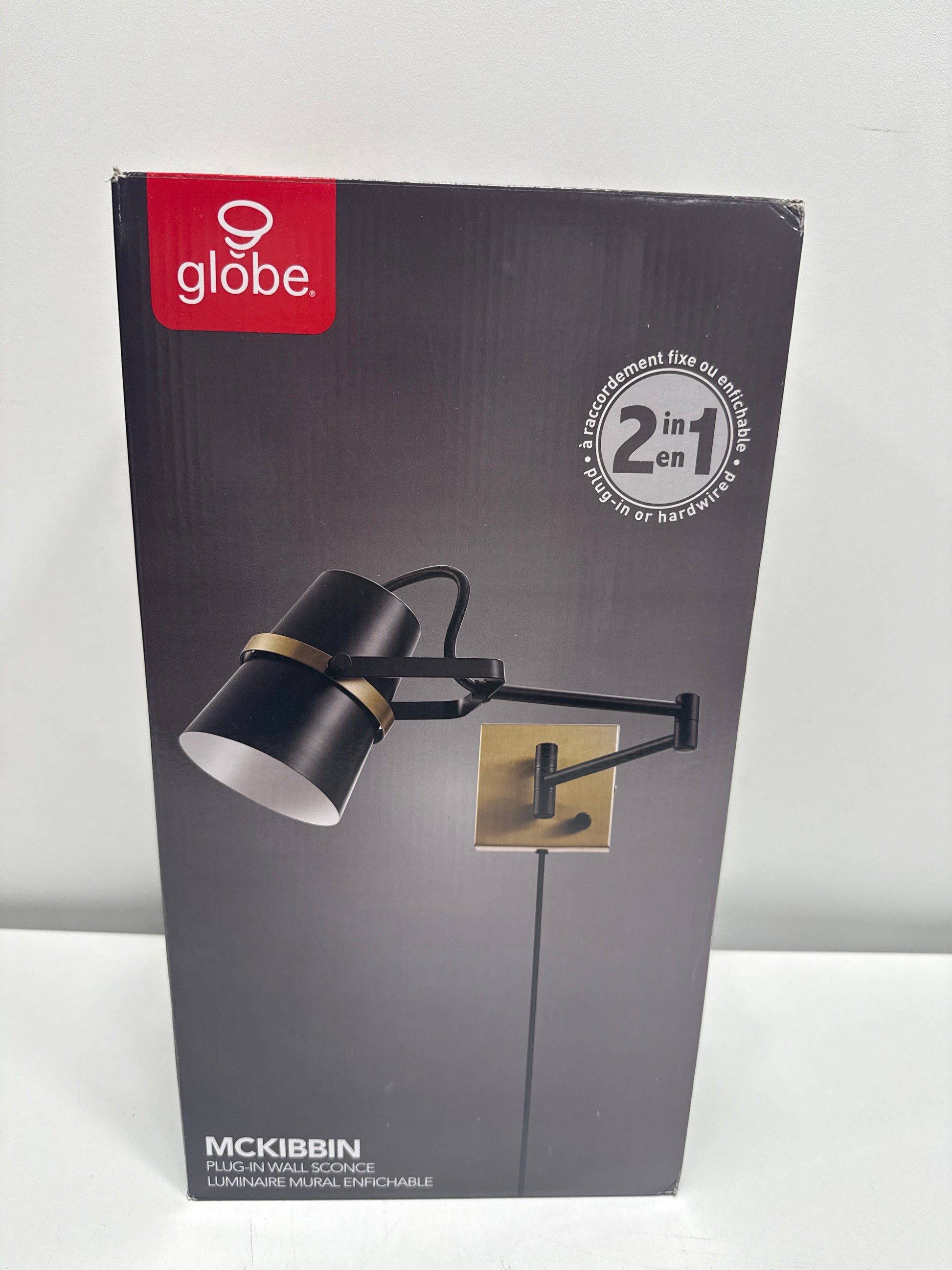 Globe Electric 22 1-Light Matte Black Plug-in or Hardwire Indoor Swing Arm Wall Sconce - *Lighting & Electrical