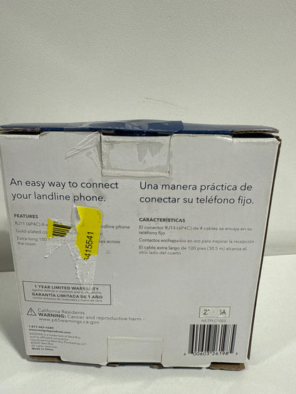 Insignia - 100' Landline Phone Cord - White