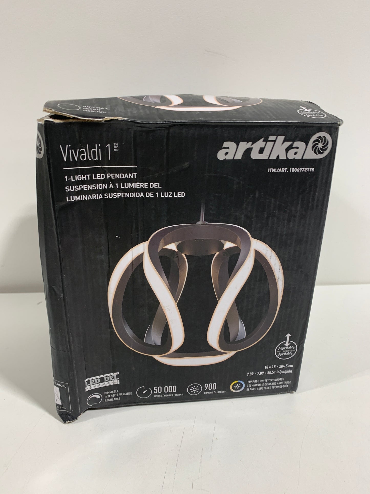 Artika LED Modern Pendant Light Fixture Black 12W 800 Lumens PDT1-VIC-BL