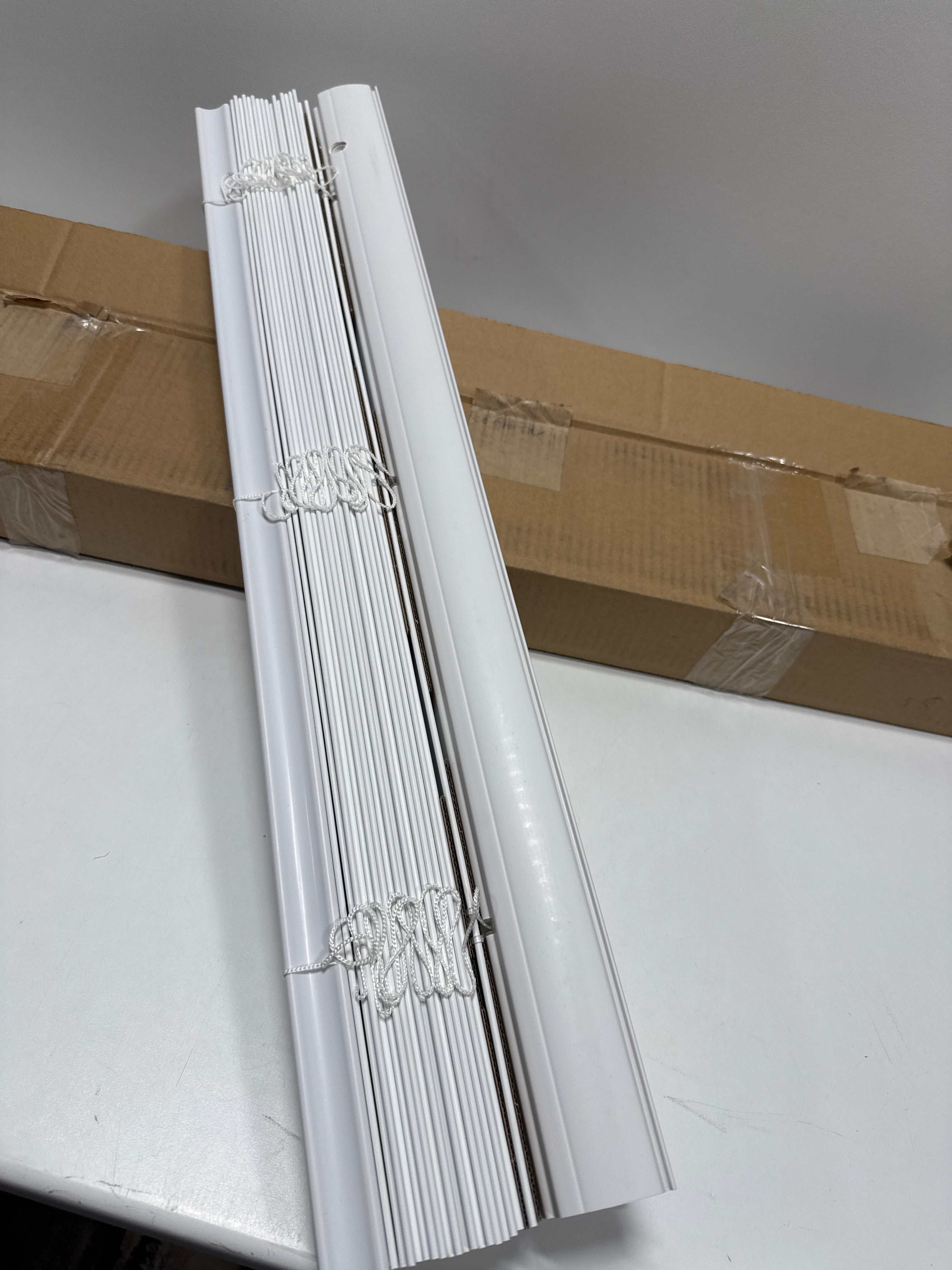 White Cordless Faux Wood Blinds Windows with 2 in. Slats - 27.5 in. W x 36 in. L (Actual Size 27 in. W x 36 in. L)