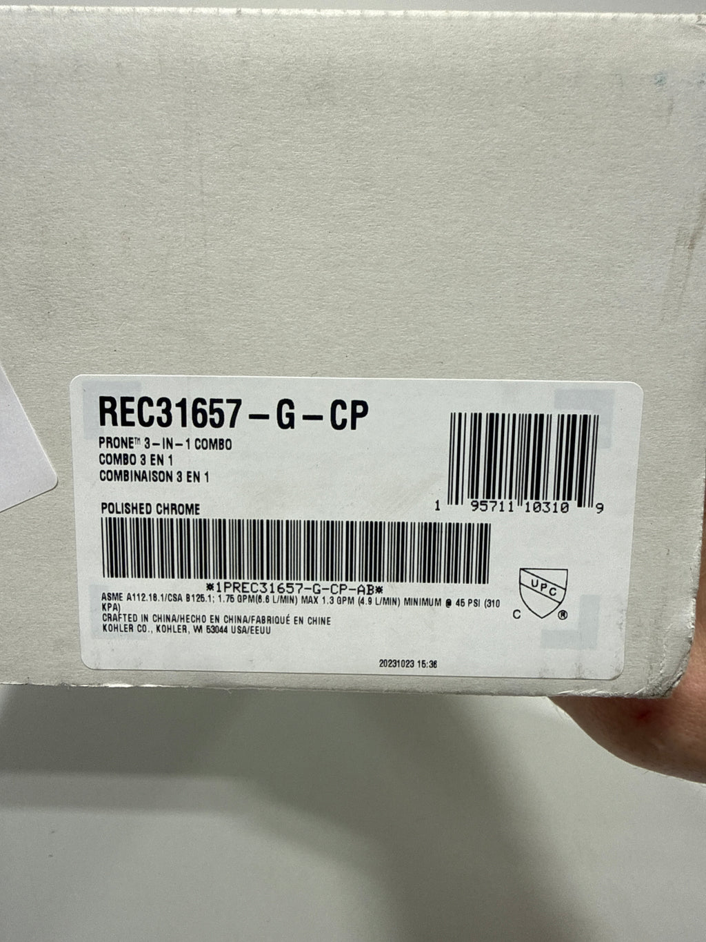 Kohler REC31657-G-CP Prone™ 3-in-1 combo shower kit, 1.75 gpm, Polished Chrome