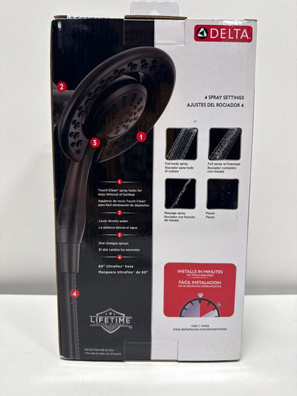 Delta 4-Setting In2ition 2-in-1 Dual Shower Head with HandHeld Spray, Matte Black Detachable Shower Head with Hose, Showerhead, 1.75 GPM Flow Rate, Matte Black 75486CBL