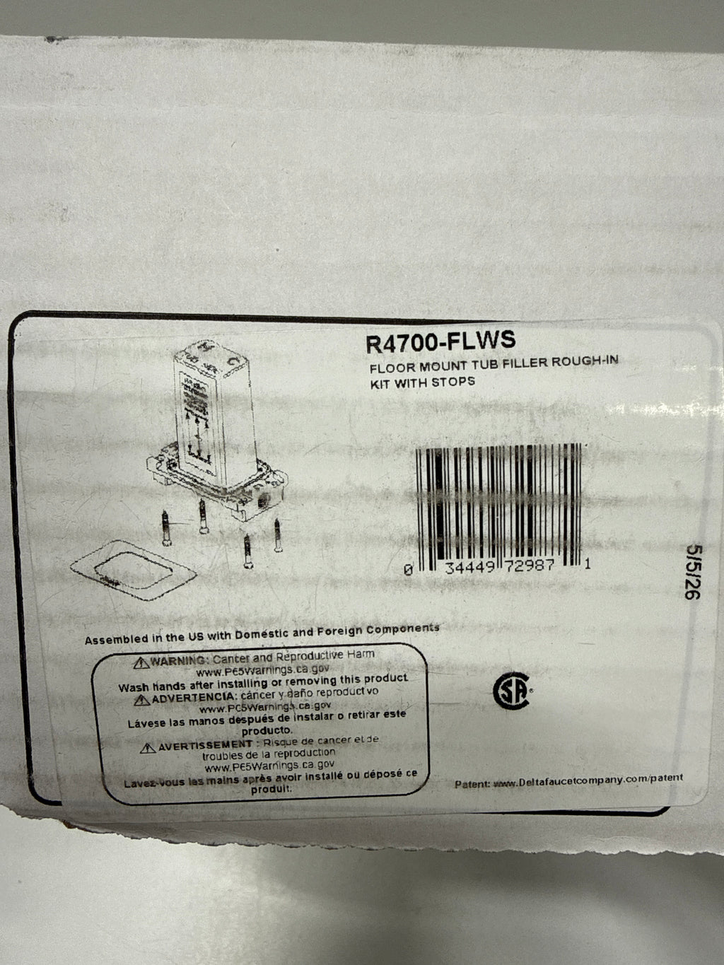 Delta Trinsic Floor Mount Tub Filler Rough-in Kit with Stops R4700-FLWS