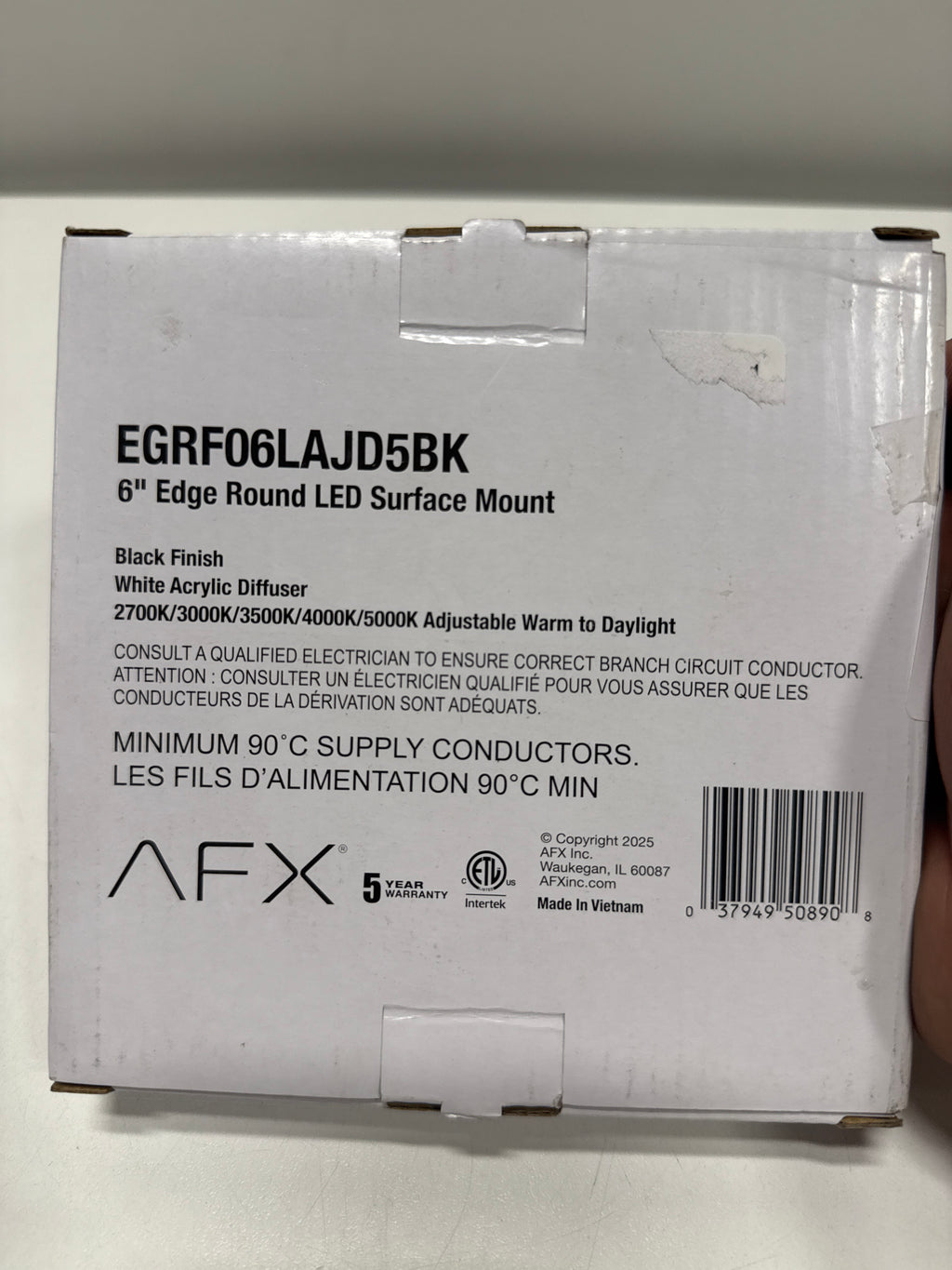 AFX EGRF06LAJD5BK Edge Round 6 inch LED Flush Mount Ceiling Light | Adjustable 5-in-1 CCT 2700K-5000K Integrated LED | 720 Lumens | 12 Watts | Dimmable Wet Rated Ceiling Fixture | Black Finish