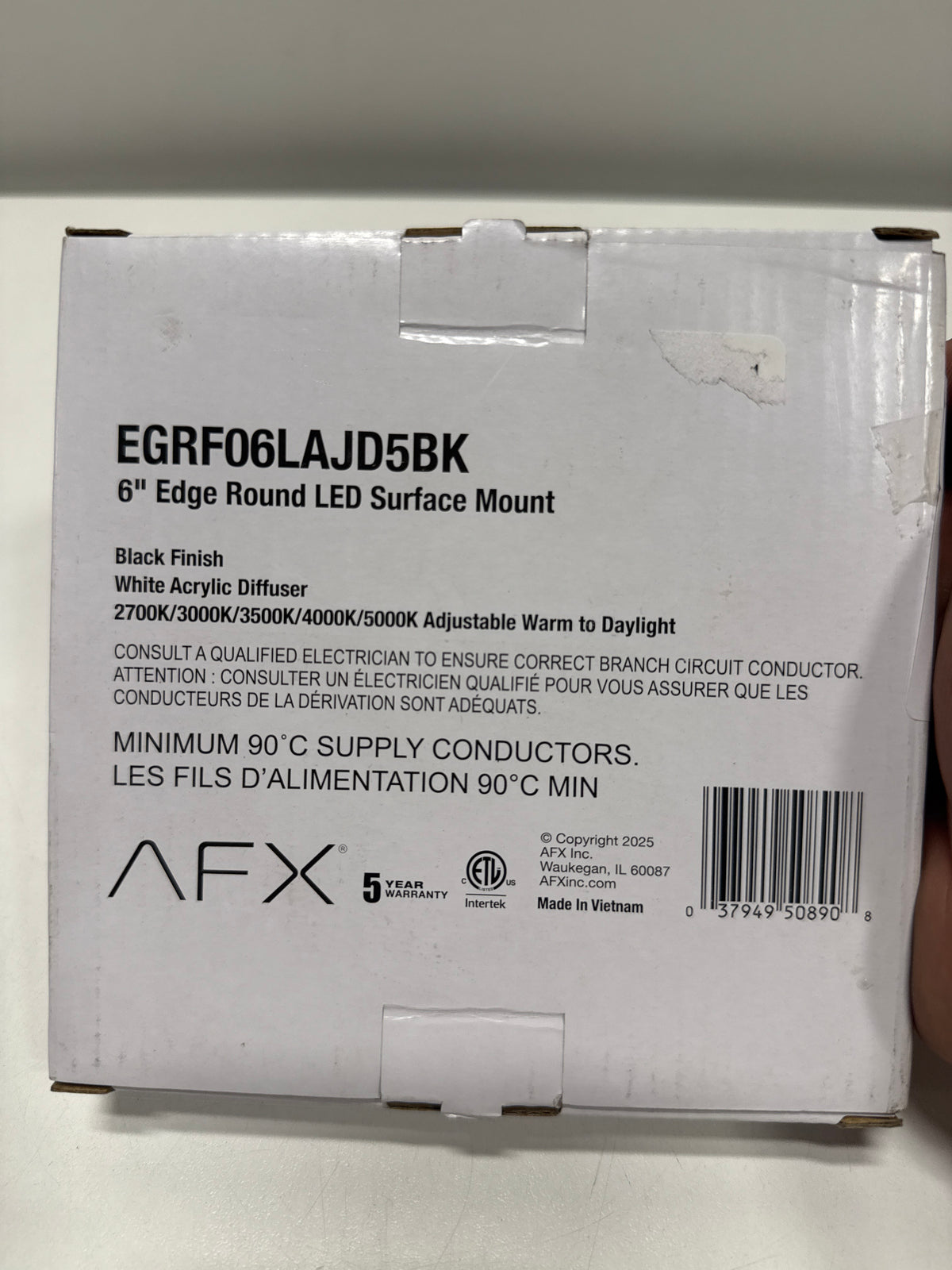 AFX EGRF06LAJD5BK Edge Round 6 inch LED Flush Mount Ceiling Light | Adjustable 5-in-1 CCT 2700K-5000K Integrated LED | 720 Lumens | 12 Watts | Dimmable Wet Rated Ceiling Fixture | Black Finish