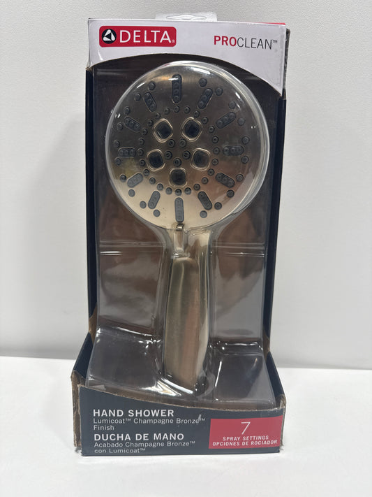 Gold 7-Spray Patterns 4.5 in. Wall Mount Handheld Shower Head 1.75 GPM with Cleaning Spray in Champagne Bronze