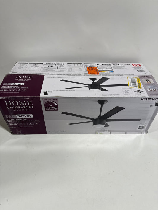 Merwry 52 in. Integrated LED Indoor Matte Black Ceiling Fan with Light Kit and Remote Control
