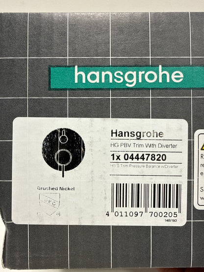 Hansgrohe 04447 Ecostat Pressure Balanced Valve Trim Only with Integrated Diverter for 2 Distinct Functions - Less Rough in Brushed Nickel