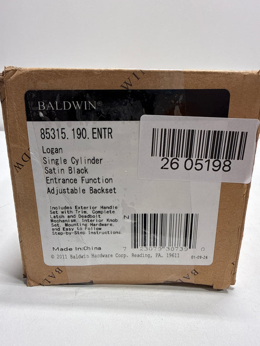 Baldwin 85315.ENTR Logan Single Cylinder Handleset with Classic Interior Knob, Satin Black