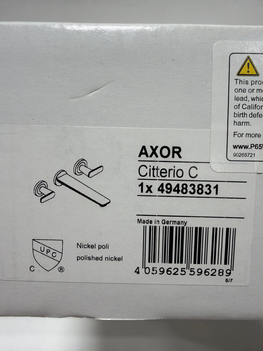 Axor 49483 Citterio C Two Handle Wall Mounted Tub Filler with Cubic Cut Handle - Less Rough in Polished Nickel Faucet Tub Filler Double Handle