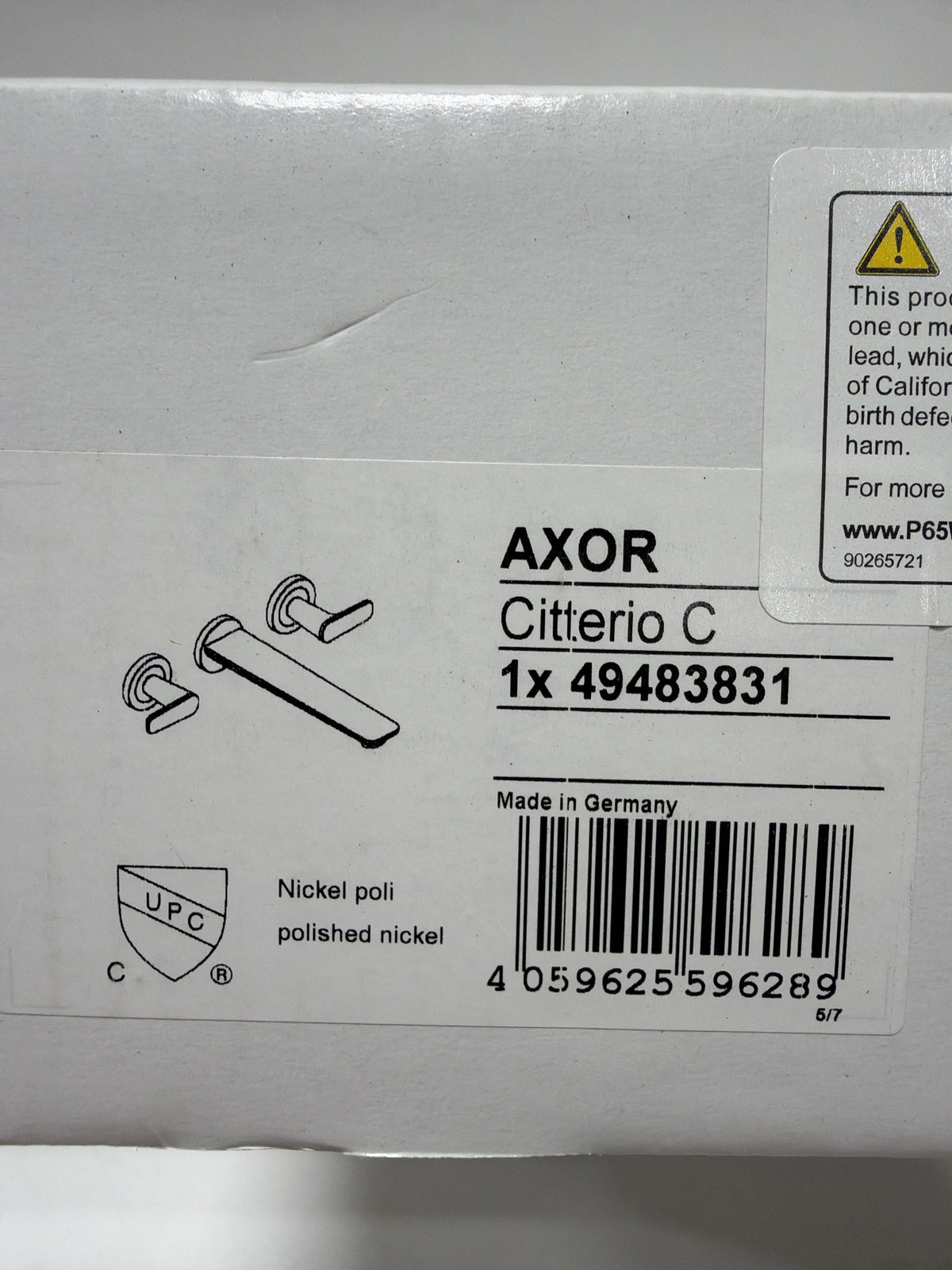 Axor 49483 Citterio C Two Handle Wall Mounted Tub Filler with Cubic Cut Handle - Less Rough in Polished Nickel Faucet Tub Filler Double Handle