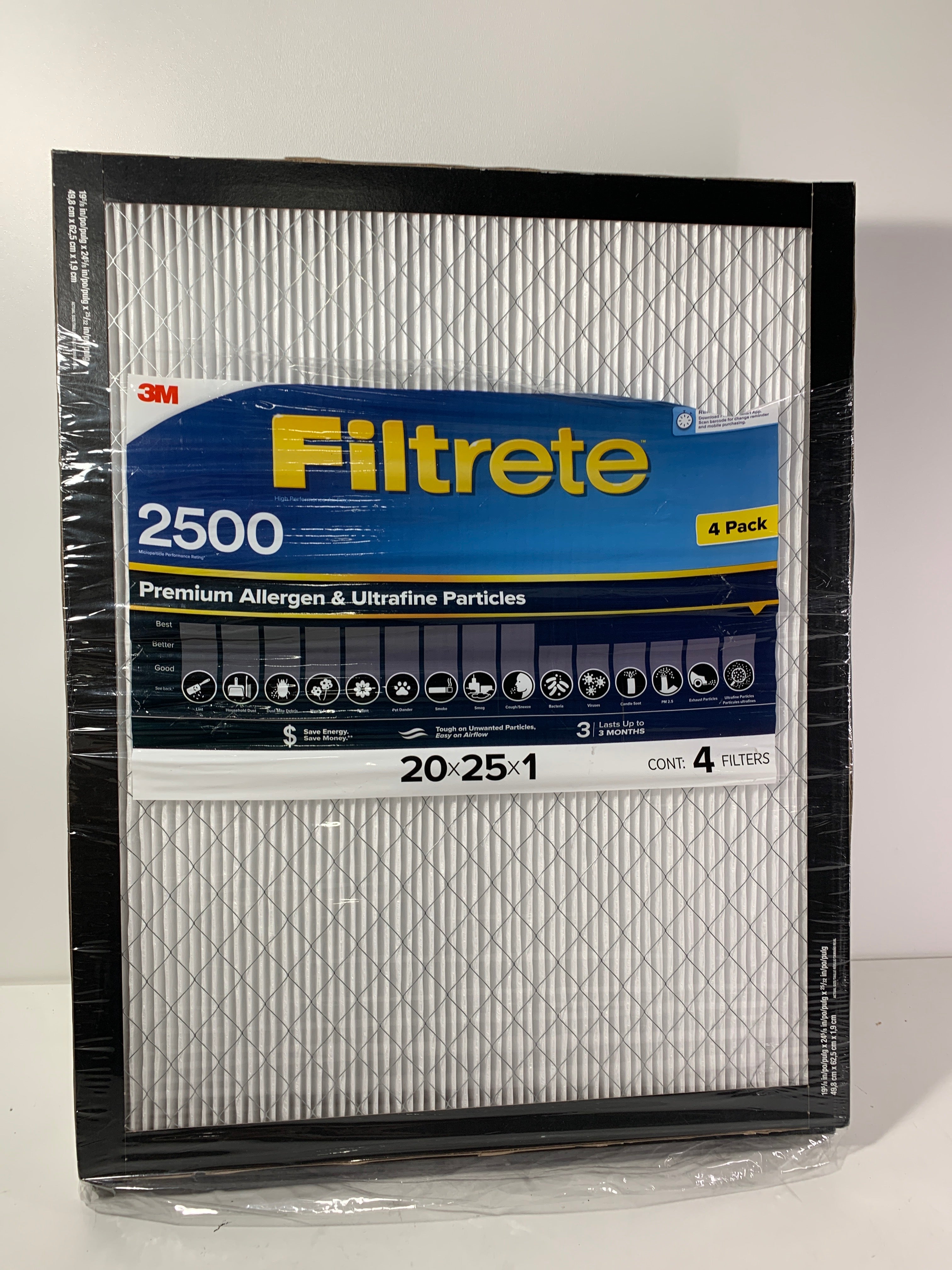 3M 2500 Series Filtrete 1 Filter 20 X 25 X 1 (Pack of 4) - *Furnace Filters