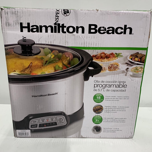 Hamilton Beach Programmable Slow Cooker 6 Quart Capacity Removable Crock Silver 33463