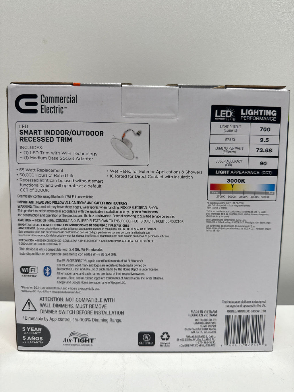 Commercial Electric 5 in./6 in.Smart Integrated LED Recessed Light Trim Wireless Adjustable CCT New Construction Remodel Powered by Hubspace 538561010