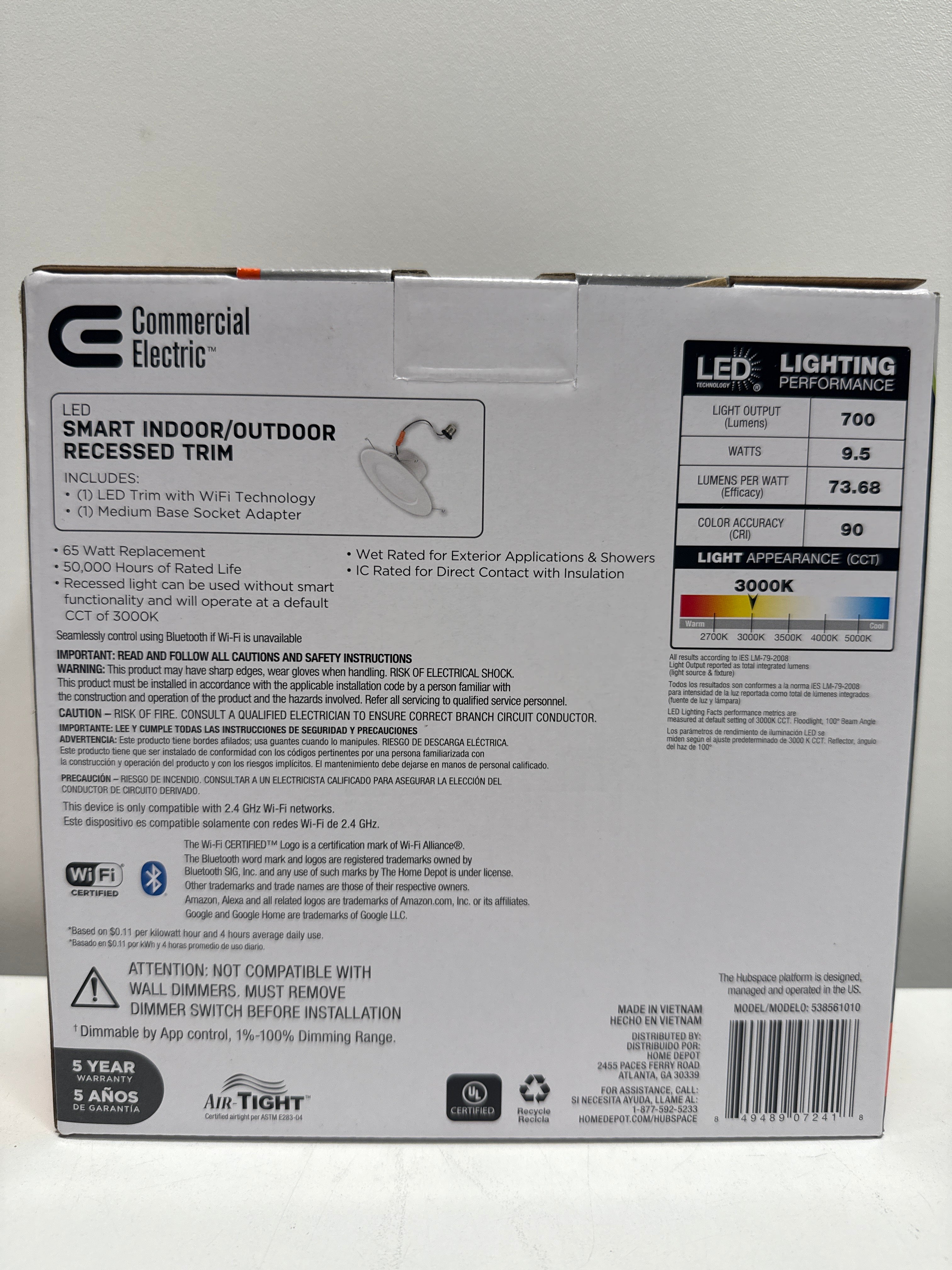 Commercial Electric 5 in./6 in.Smart Integrated LED Recessed Light Trim Wireless Adjustable CCT New Construction Remodel Powered by Hubspace 538561010
