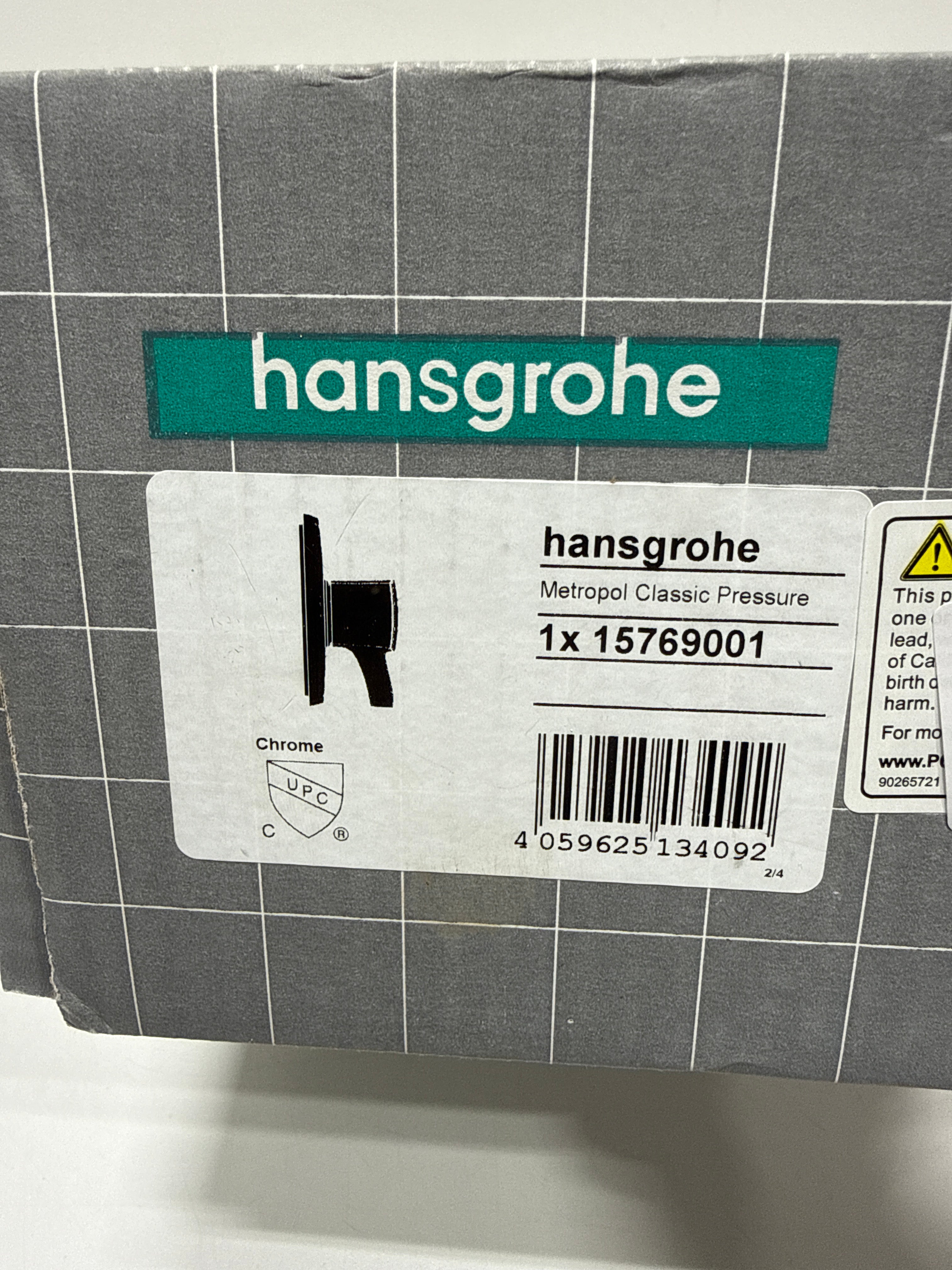 Hansgrohe 15769 Ecostat Classic Pressure Balanced Valve Trim Only with Single Lever Handle - Less Rough in Chrome